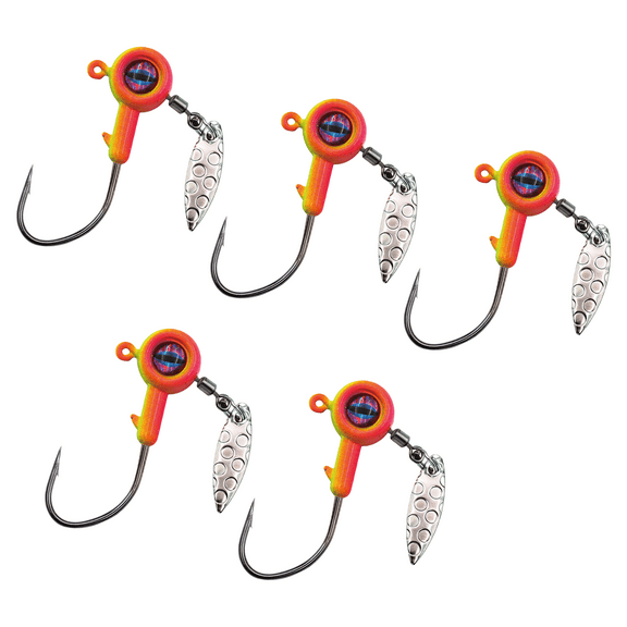 KUFptva 5Pcs Jigs Head Fishing Hook with Spinner Spoon Fishing Rotating Sequins Jigs Lures Fishing Hook for Saltwater Freshwater