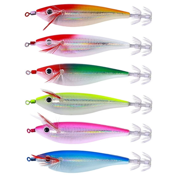 KUFptva 6Pcs 10cm Squid Jigs Fishing Lures with Shrimp Designs for Saltwater and Freshwater Angling Shrimp Cuttlefish Jigs Hook