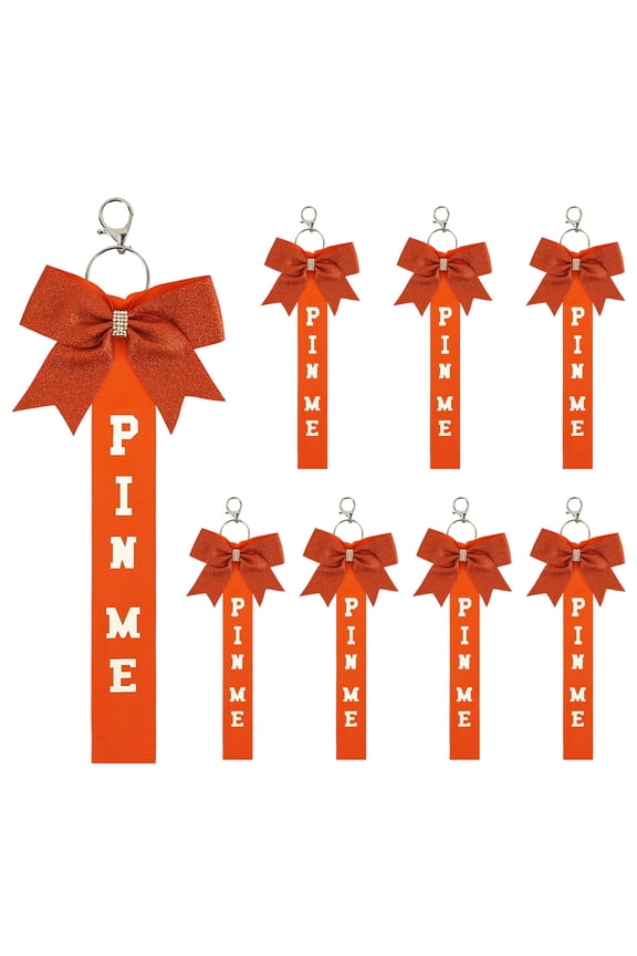 8PCS Sparkling Cheerleading Ribbon Keychains With Dazzling Rhinestones Decoration for Sports Event and Team Gifts