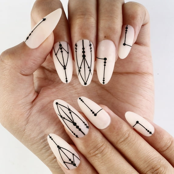 KUFptva Almond Press on Nails Glossy Fake Nails Stick on Nails in 12 Sizes 24Pcs French Nails Tips for Nails Art Decorations