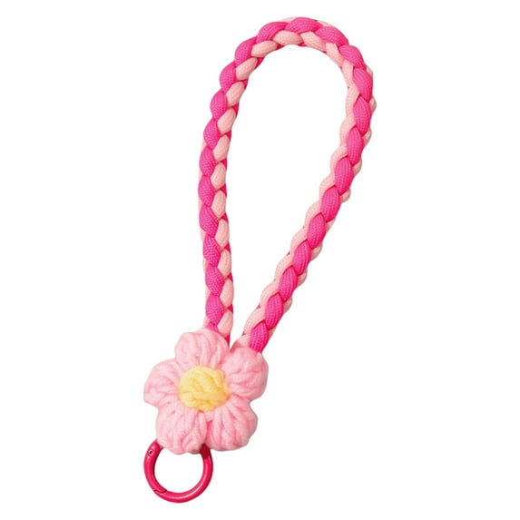 KUFptva Fashionable Anti Lost Knot Rope Strap Keyring with Colorful Flower Handwoven Phone Lanyard Stylish Key Holder Accessory