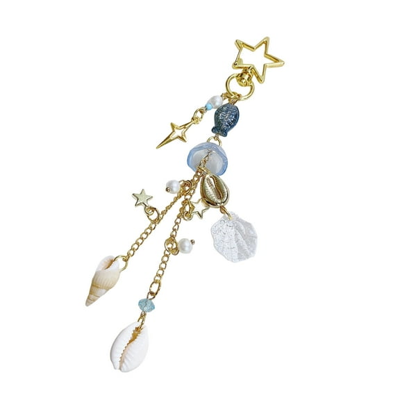 KUFptva Handmade Fish Shell Windchime Keyring Stylish Beaded Pendant for Earphone Case Elegant Phone Charm Camera Accessories