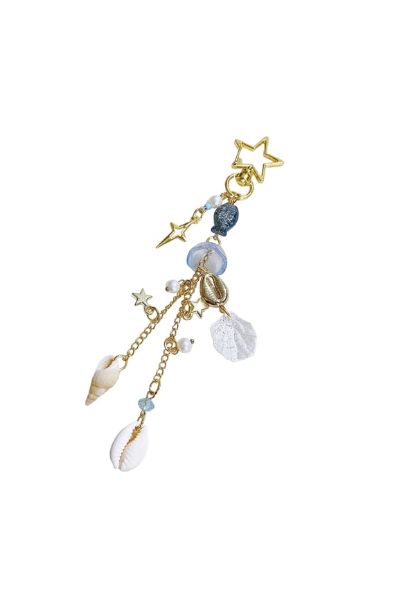 Handmade Fish Shell Windchime Keyring Stylish Beaded Pendant for Earphone Case Elegant Phone Charm Camera Accessories