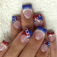 thumbnail image 1 of KUFptva Independence Day Themed False Nails Set 24pcs Short French Styles with Sparkling Stripes and Star Patterns for Women, 1 of 7