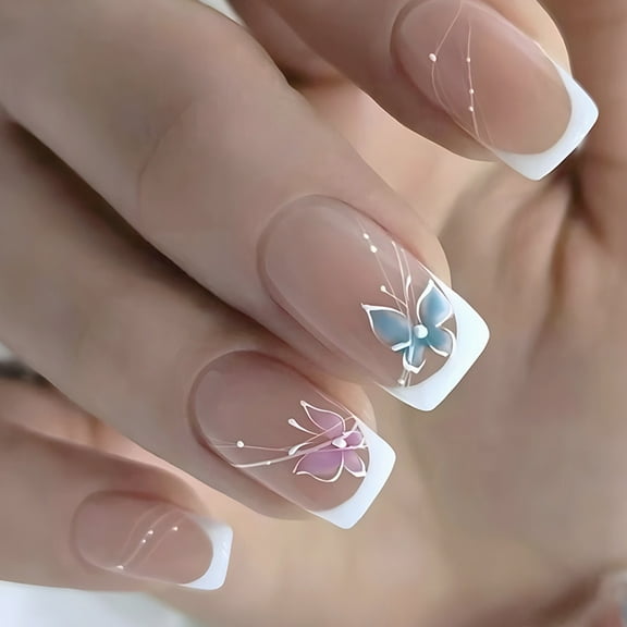 KUFptva Instantly Press On Nails Fake Nails With Butterfly Tip Design In 24Sizes/Box For Effortless Salon Manicure