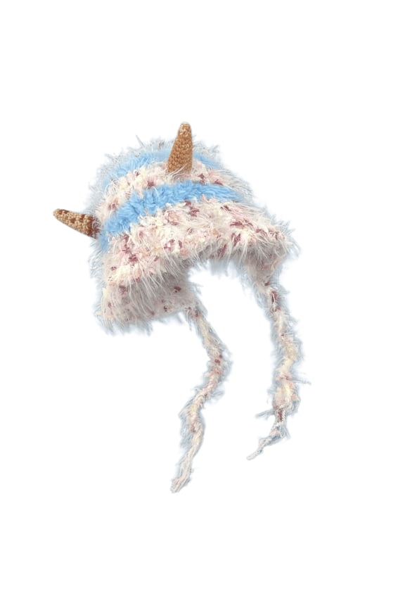 Lovely Horned Knitted Hat Soft Plush Monsters Hat Cold Weather Comfortable Hat for Winter Warmth and Ear Protecting
