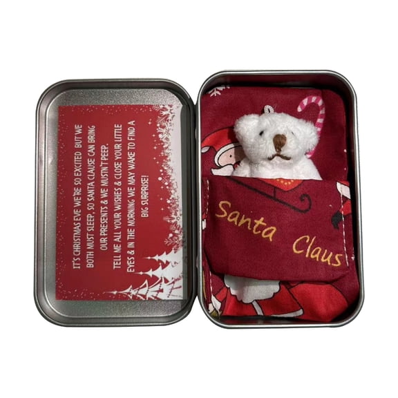 KUFptva Mini Bear Plush Toy Christmas Pocket Bear Hug in a Tin Box Little Bear Doll for Children Stuffed Bear Doll New Year