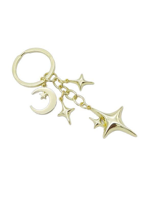 Mysterious Moon and Star Keyring with Openwork Design Premium Alloy Keyrings Jewelry for Her Daily Use