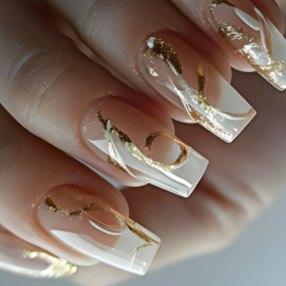 KUFptva Square Press on Nails Sequins Fake Nails Stick on Nails 12 Sizes 24Pcs French Nails Tips for DIYS Nails Art Decorations