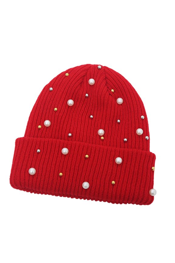 Stylish Knitted Hat Elegant Pearls Pattern Hat Cold Weather Hat Winter Accessory for Fashion Women