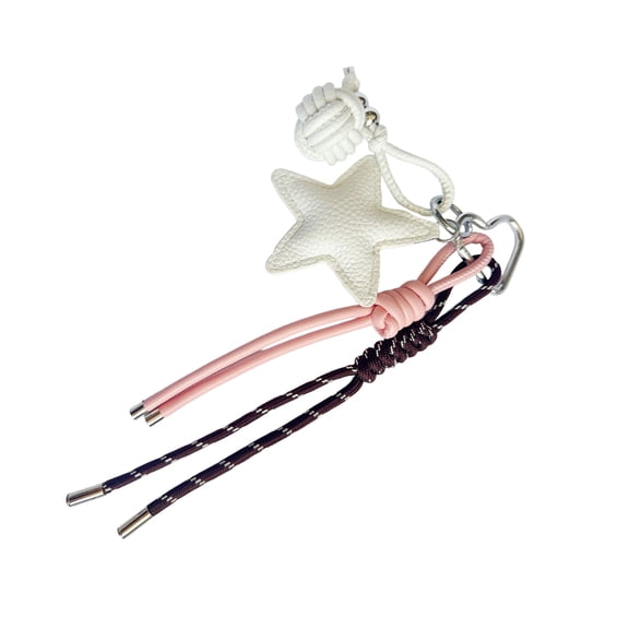 KUFptva Trendy PU Leather Star Keychain with Braided Rope Fashionable Key Accessory Handmade Bag Charm for Trendsetters