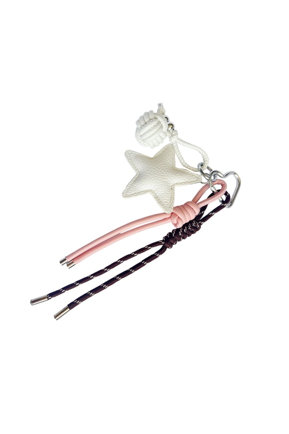 Trendy PU Leather Star Keychain with Braided Rope Fashionable Key Accessory Handmade Bag Charm for Trendsetters