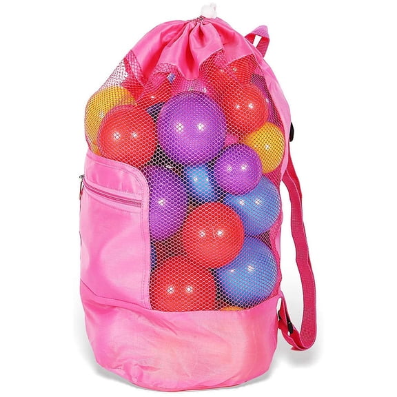 KUFptva for Extra Large Mesh Beach Backpack Durable Adjustable Shoulder Strap Cylindrical Black Red Blue Big Capacity Toy Organ