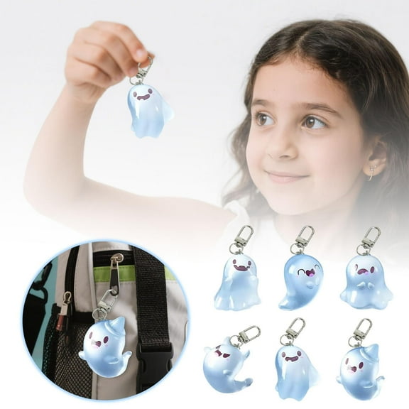 KUHBRCA 6 Pcs Glow In The Dark Keychain 3D Halloween Cute Backpack Charm for Keys, Luminous Ghost Miniature Resin Figurines, Glow in The Dark Mini Resin Ghosts for Halloween Party Favors