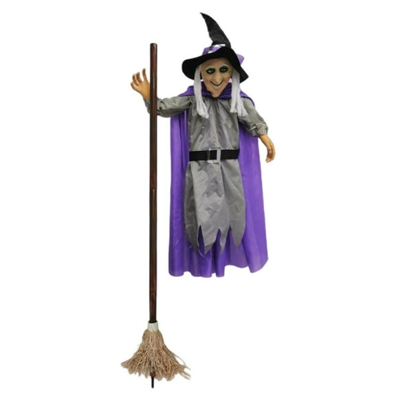 KUHBRCA Halloween Flying Hover Witch Decor,Halloween Outdoor Decorations, Sound & Motion Activation, Light-Up Eyes, Scary Props for Yard, Lawn, Garden or Indoor Decoration,A