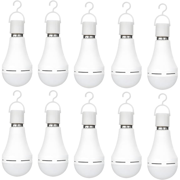 KUHBRCA Integralz Rechargeable Emergency light bulbs for 6-8hrs, 10PCS Integralz Light Bulbs - 12W LED 6000K 850LM 1200mAh Battery 4-IN-1 Versatile Use with Screw-in Hook for E27 Socket (10PCS)