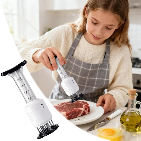 KUHBRCA Stainless Steel Marinade Meat Injector Syringe Manual Flavor Injector for Meat & Poultry 2-in-1 Meat Tenderizer with Marinade Injecto for Steak, Chicken, Brisket, Seasoning & Brine, 1 Pc