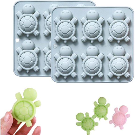 KUHBRCA Turtle Ice Cube Mold, 6 Cavity Lovely Turtle Silicone Mold for Candy Chocolate, Cake, Dessert, Candy, Cupcake Topper, Jelly, Pudding, 2 Pcs