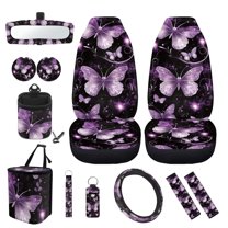 KUIFORTI 12 Pcs Butterfly Car Seat Covers and Accessories for Women, Steering Wheel Cover,Seat Belt Shoulder Pad Mirror Cover Coasters Car Auto Air Vent Keychain Chapstick Holder Car Trash Can