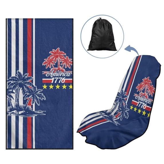 KUIFORTI 1776-2026 Palm Tree Car Seat Cover Protector Front Seats Sweatproof Beach Towel with Storage Bag Comfortable Washable for Trucks, SUVs, Sedans Auto Accessories 60 x 33 Inch