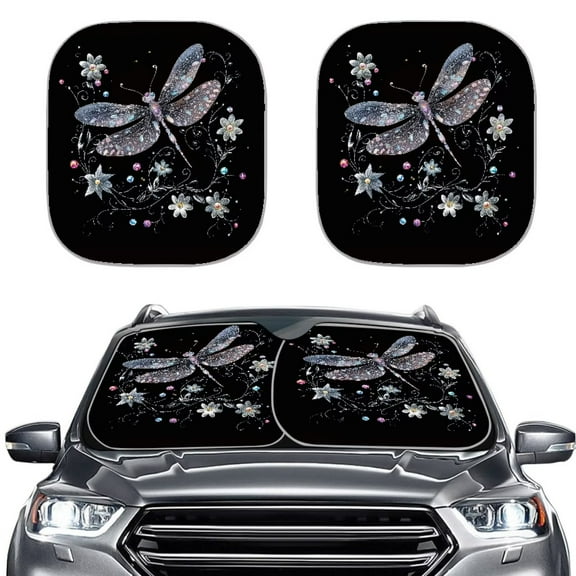 KUIFORTI 2 PCS Car Windshield Sun Shade, Foldable Dragonfly Sunshade for Car Front Window and Interior Sun Protection, Front Windshield Shade for Sun Heat and UV Rays