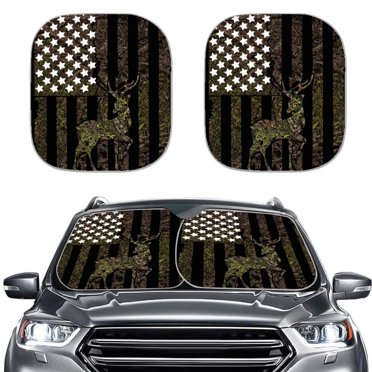 BDK Foldable Windshield Sunshade – American Eagle US Flag, 58x28 Inch, Car Sun Visor