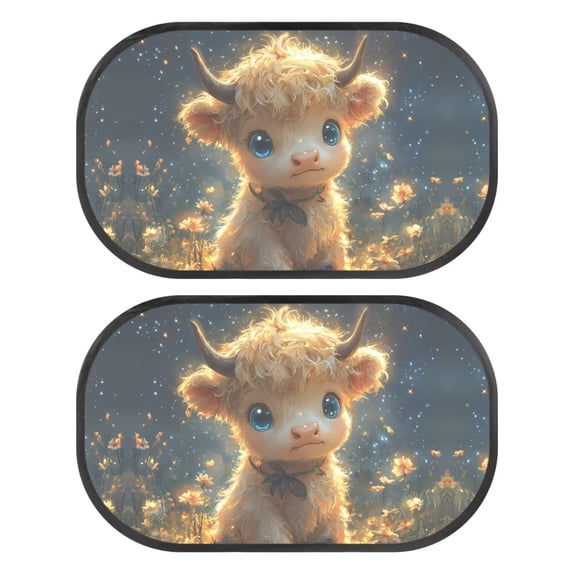 KUIFORTI 2 Pack Car Window Shade for Baby, Highland Cow Window Shades for Car Sun Shade for Car Window Baby, Glare and UV Rays Protection