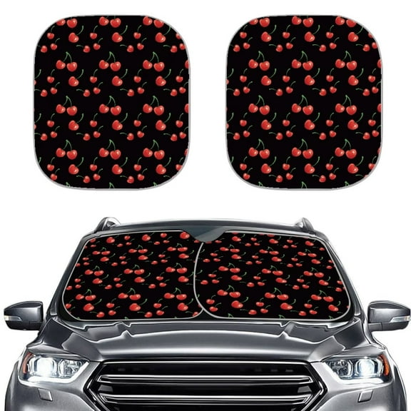 KUIFORTI 2 Pcs Car Sun Shade Cute Cherry Windshield Sunshade for Car Truck & SUV, Folding Car Sun Shade for Front Window, Auto Sun Visor Heat Protection, Car Sunscreen Blocks UV Rays