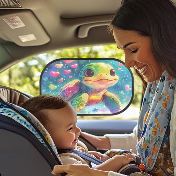 KUIFORTI 2 Pcs Car Window Shades for Side Window, Turtle Front Window Sun Visor Foldable Reflective Sun Shield for Car Windows Blocks UV Rays Protector