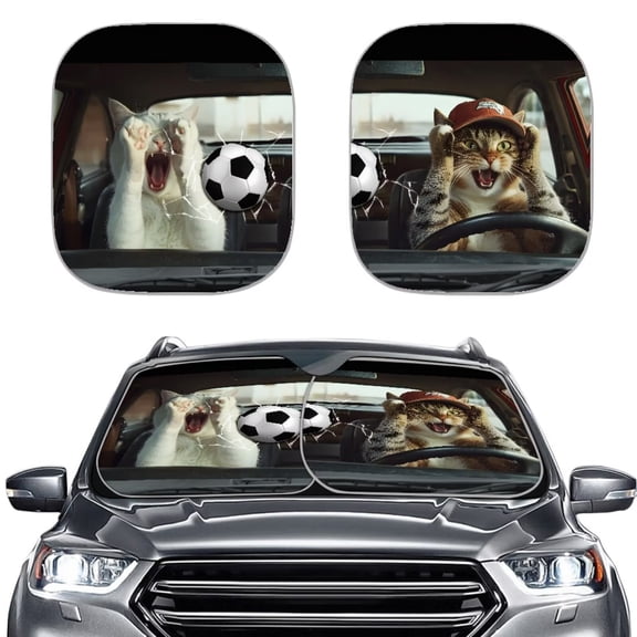 KUIFORTI 2 Pcs Car Windshield Sun Shade Cute Cat Sunshades 28.5"x25.5" Car Shades for Front Windows, Quick Fold Block UV Reflect Heat to Keep Your Car SUV Van Truck Cool