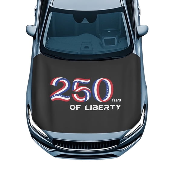KUIFORTI 250 Years of Liberty Print Car Hood Cover All-Weather Front Hood Wrap Protector Universal Fit for Sedans Trucks SUVs Pickups Easy Install Automotive Exterior Accessory