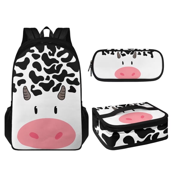 KUIFORTI 3 Pack Shoulder Bag Set Portable Backpack Handbag Crossbody Bag Pencil Case, Cute Cow Print