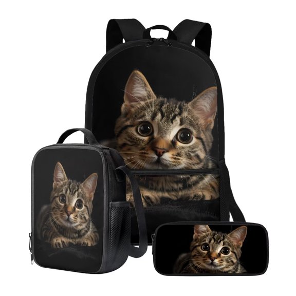 KUIFORTI 3pcs Messenger Bag Set Large Capacity Backpack Pencil Bag Shoulder Bag with Adjustable Strap, Cute Cat