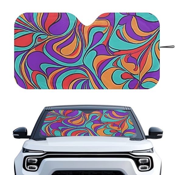 KUIFORTI Abstract Flower Sunshade for Windshield with Collapsible Design & Full UV Blocking | Extra Large Car Window Shades | Fashion Car Accessories Universal Fit Trucks, Sedans, SUVs