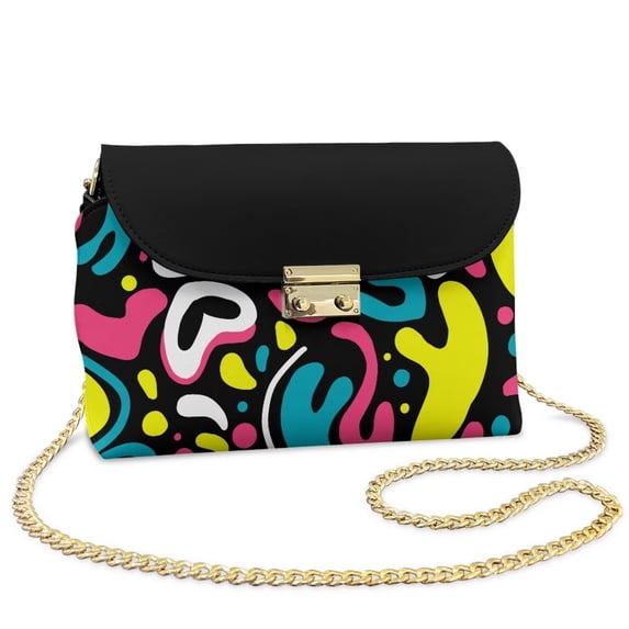 KUIFORTI Abstract Graffiti Crossbody Leather Bags for Women Functional Woman Shoulder Bag Handbags Casual Functional Small Bag with Removable Chain for Daily Life