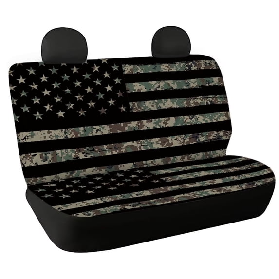 KUIFORTI American Flag Bench Seat Cover Black Seat Covers for Cars, Universal Fit Rear Split Bench Seat Cover for Trucks, SUV, Stretchable Backrest Saddle Blanket Protector Set of 2 Pieces