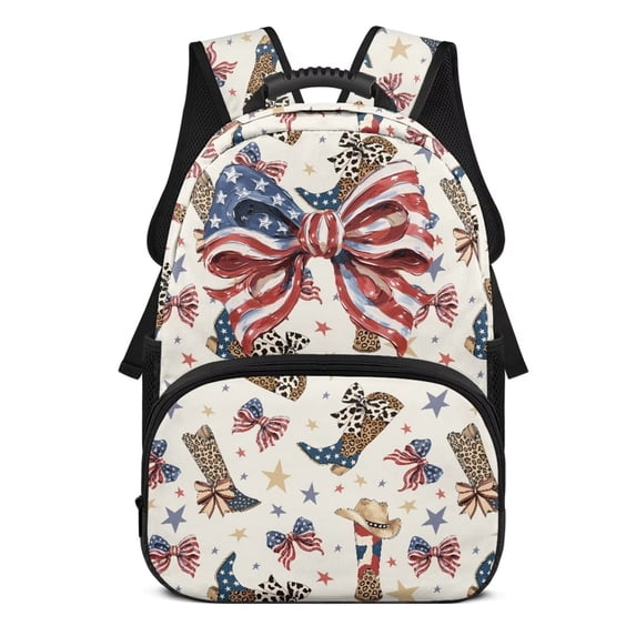 KUIFORTI American Flag Bow Boys Bookbag Durable Large Capacity Kids School Backpack with Multiple Storage Pockets Side Pockets for Kids Teens Elementary Middle School