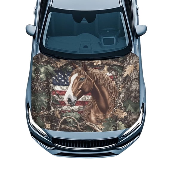 KUIFORTI American Flag Car Hood Cover for Truck, Camo Hood Covers for Cars, SUVs, Horse Car Accessories Patriotic Decorations Fashion Auto Decorations, Easy to Install