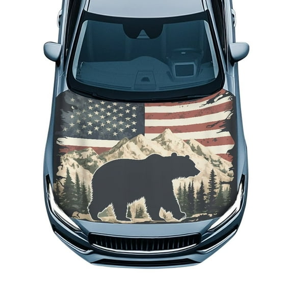 KUIFORTI American Flag Car Hood Flag Cover Camo Car Front Hood Cover Protector Mountain Bear Car Bonnet Banner Dust Cover Patriotic Gifts