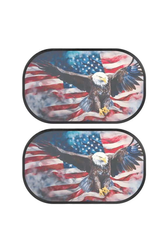 American Flag Car Window Shades for Side Window, Bald Eagle Car Sun Shade Baby Sun Visor, Sun Glare UV Rays Protection, Foldable Car Window Screens for Camping Travel