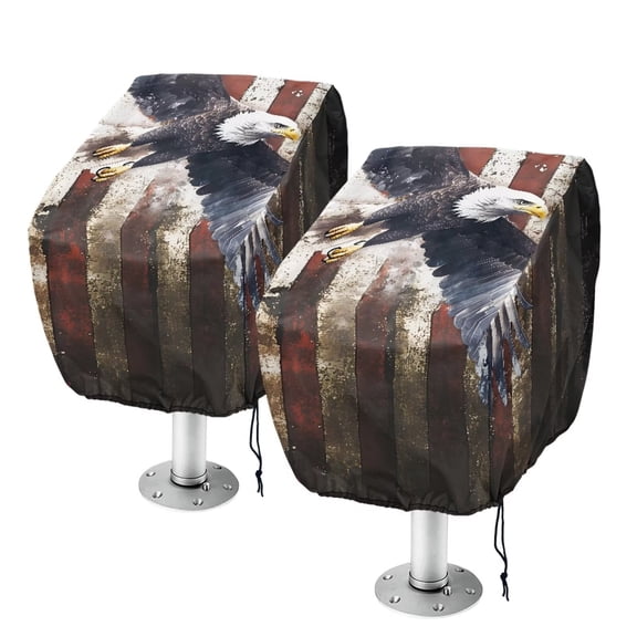 KUIFORTI American Flag Eagle 2 Pack Boat Seat Cover Dustproof Pontoon Towel Seat Cover with Drawstring Weather Resistant Durable Helm Chair Protective Covers 23W x 21D x 24H Inch