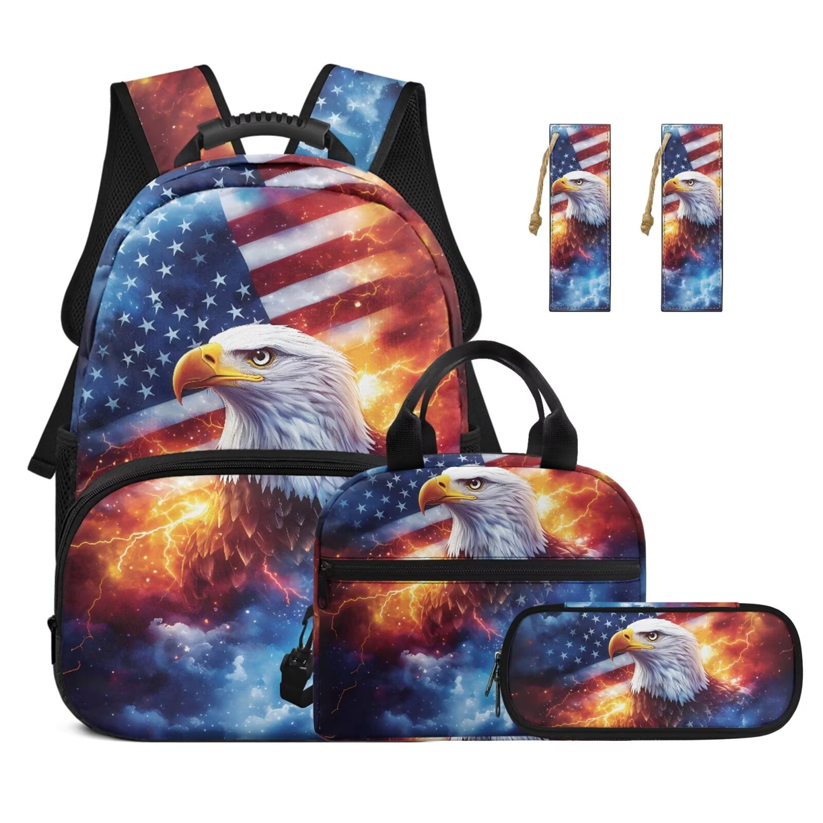 KUIFORTI American Flag Eagle Backpack for Girl Backpack Set 4Pcs ...
