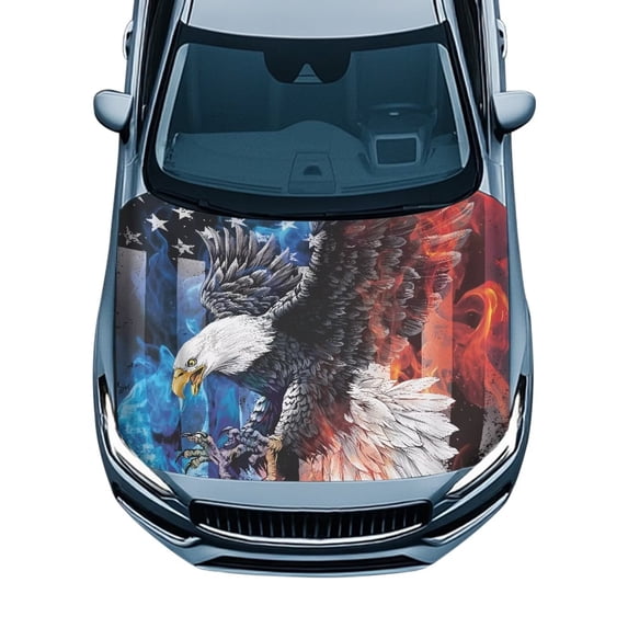 KUIFORTI American Flag Eagle Car Hood Cover Fade-Resistant Removable Car Hood Cover Protector Elastic Fabrics Vehicles Decorate Engine for Vehicles Sedans Trucks SUVs Pickup