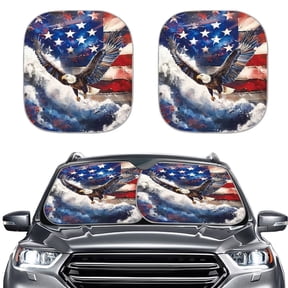 KUIFORTI American Flag Windshield Sun Shade Foldable Funny Bald Eagle Car Shade Front Windshield Cover, Blocks Cracking & Fading