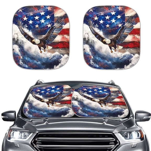 KUIFORTI American Flag Windshield Sun Shade Foldable Funny Bald Eagle Car Shade Front Windshield Cover, Blocks Cracking & Fading