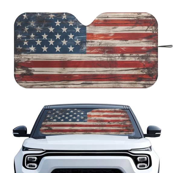 KUIFORTI American Flag Windshield Sun Shade for SUV, Truck, Sedan, Vintage Windshield Sunshades, Blocks Sun Visor Protector Foldable Sun Shield Keep Your Vehicle Cool