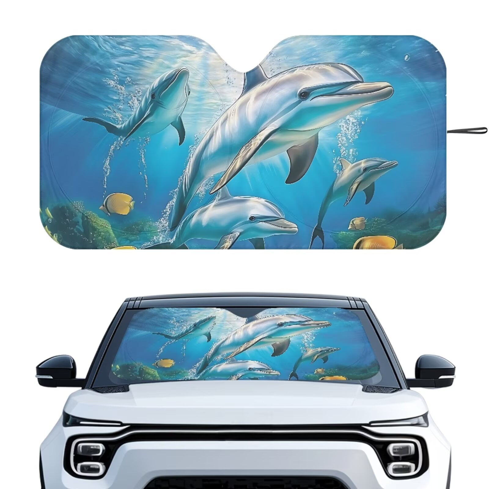 KUIFORTI Auto Sun Shade Front Windshield Sunshade Cute Sea Dolphin Sun ...