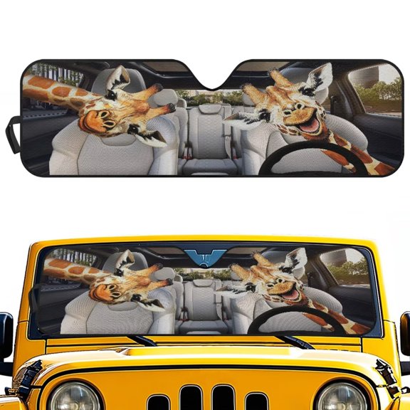 KUIFORTI Auto Sun Shades Front Windshield Funny Giraffe Car Sun Protector for 2007-2018 Jeep Wrangler JK JKU & 1997-2006 Jeep Wrangler TJ LJ