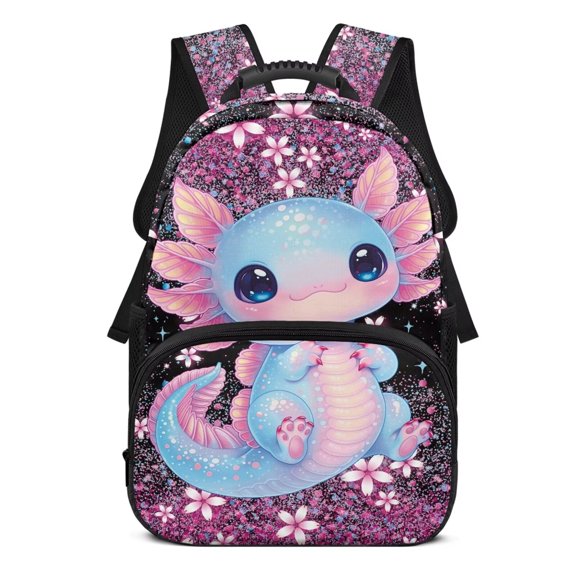KUIFORTI Axolotl Blossoms Girls Backpack Kids School Bag Cute Bookbag Comfortable with Adjustable Straps Front Pockets for Elementary Middle Daily Use