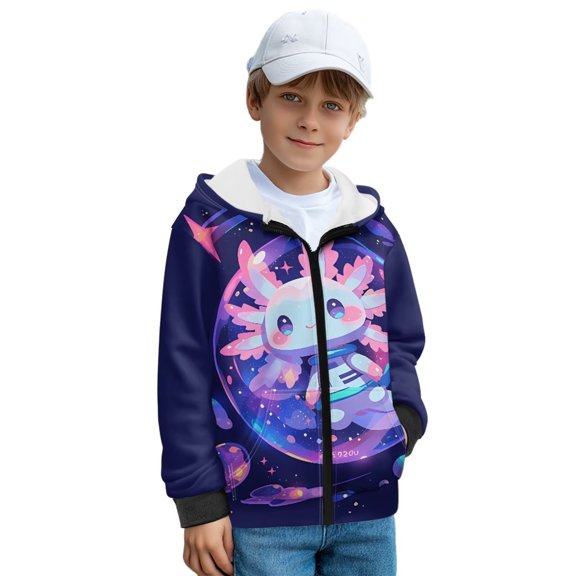 KUIFORTI Axolotl Cute Hoodies for Boys 8-10 Years Fleece-Lined Hooded Zip Up Sweatshirts with Pockets Cozy Elastic Fabrics Casual Long Sleeve Jacket for Spring, Fall and Winter